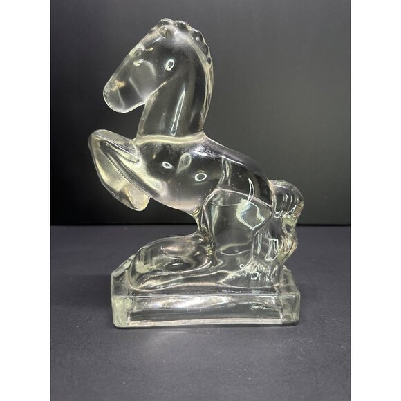 Vintage L.E. Smith Glass Rearing Horse Bookends Heavy Clear Figurine 7" Tall MCM - Picture 2 of 9